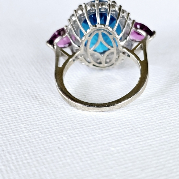 Caribbean Quartz Ring in Platinum over 925. Size 7! NEW - Picture 11 of 15